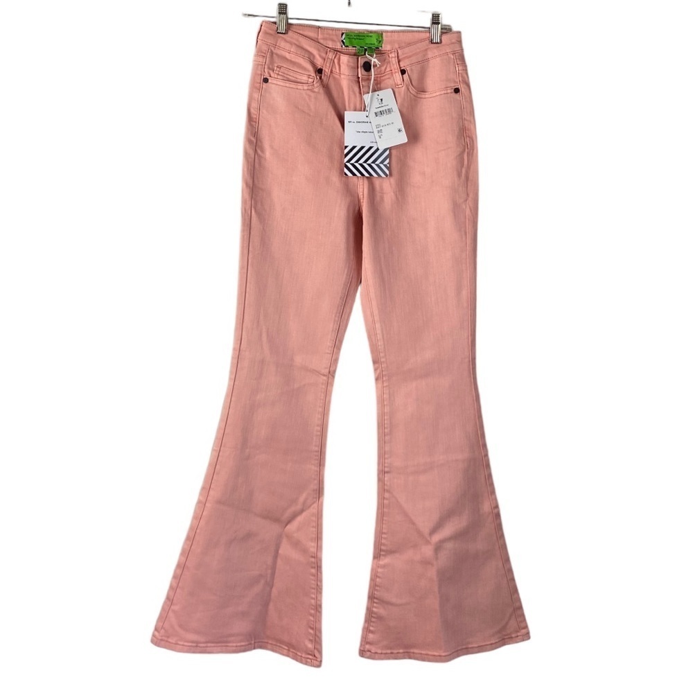 NWT Free People X Sandrine Rose Super Flare Denim Jeans Petal Pink